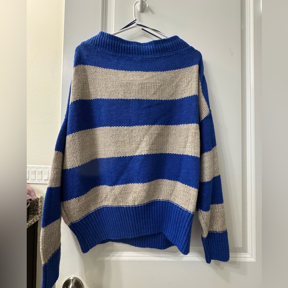 Free People Cobalt Combo Off-Shoulder Woman’s Sweater New With Tags - Picture 2 of 7